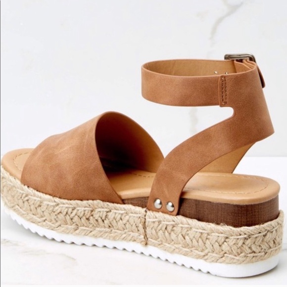 AMS Espadrille Wedge Flatform Sandals Tan Size 10 - Picture 2 of 8